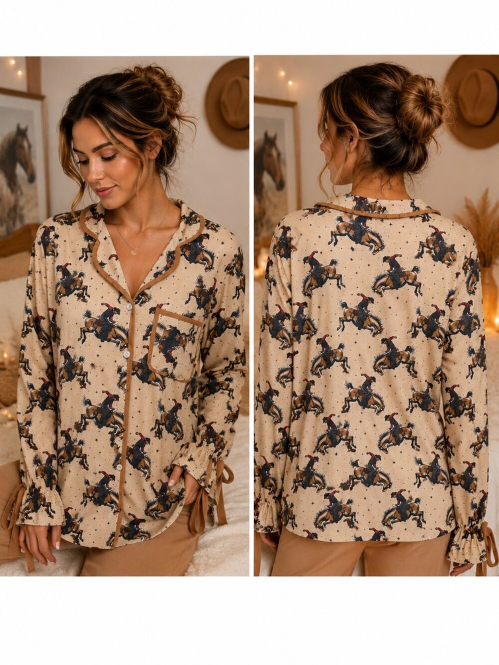 Boots & Bows Baby Co 2XL Western Cowboy Print Lounge Pajama Top Ruffle Sleeve